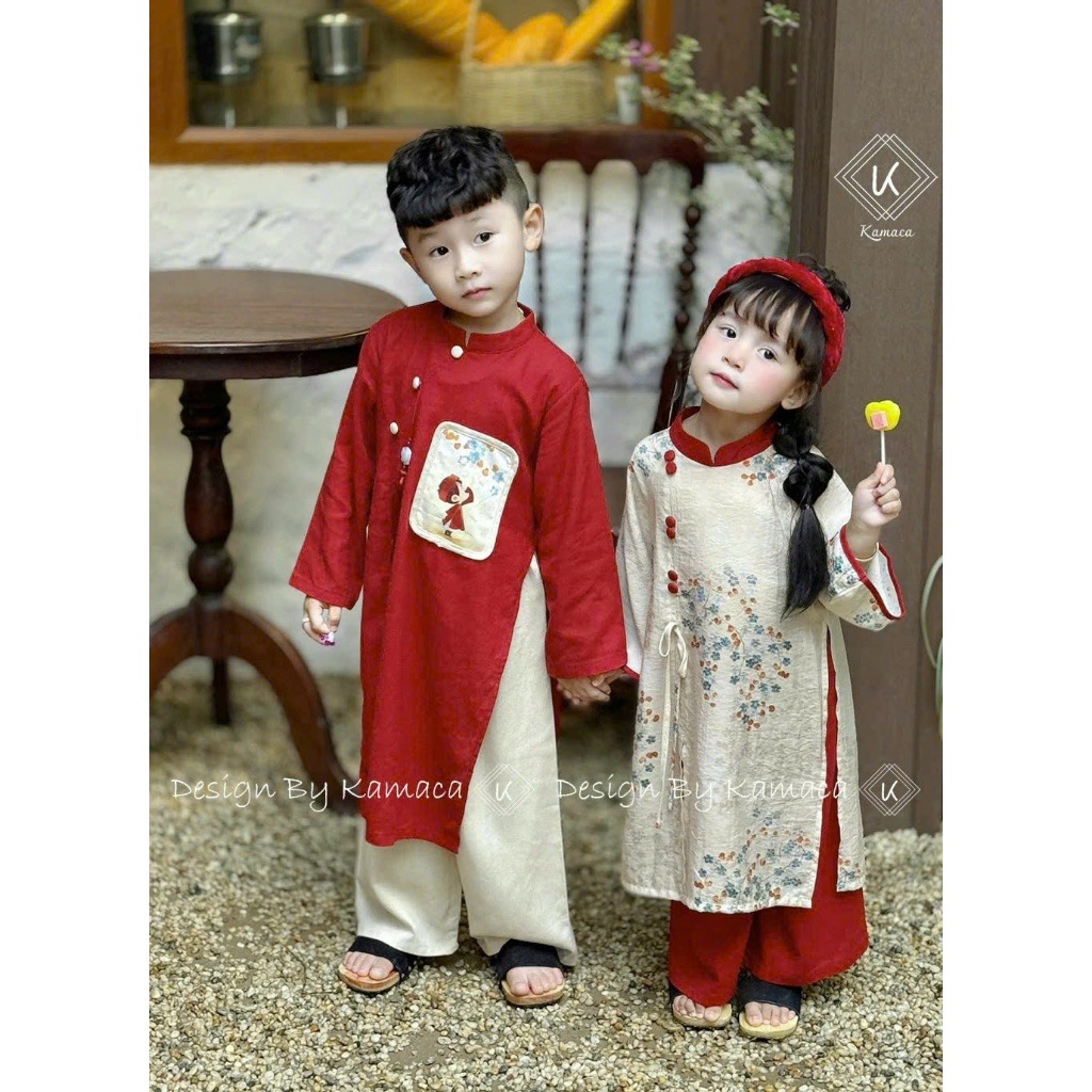 Set Áo dài Tết cho Mẹ và Bé, họa tiết hoa gió xinh xắn. Chất liệu tơ mix đũi Nhật cao cấp